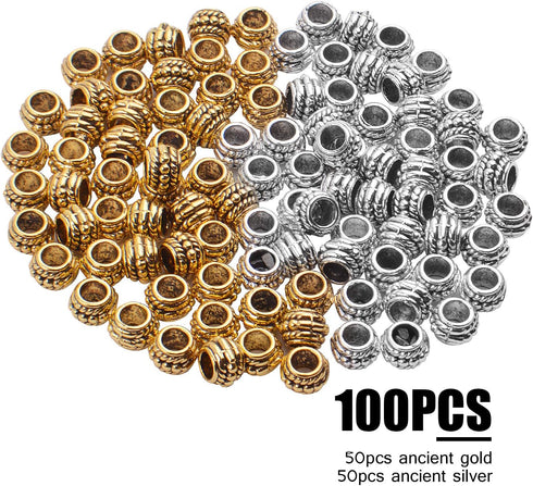 Large Hole Beads,100pcs 8mm Tibetan Barrel Spacer Beads European Charms Beads with 4mm Hole for Bracelet Necklaces Jewelry Making...
