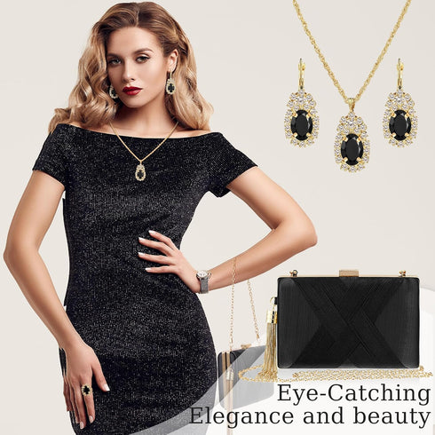 Quelay 4 Pcs Women Satin Clutch Purse Handbag Evening Bag for Wedding Banquet Handbag Vintage Necklace Earrings Jewelry Set...