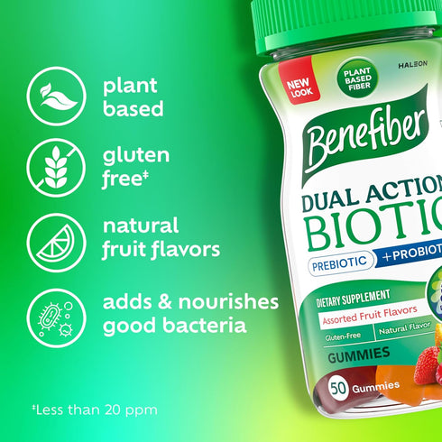 Benefiber Prebiotic Fiber Supplement Gummies with Probiotics for Digestive Health, Assorted Fruit Flavors - 50 Count...