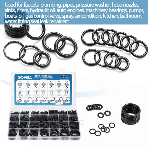 1566Pcs of 27 Varieties of O-Ring Seal Kit in Nitrile Rubber Material for Automotive, Plumbing, Air & Water Fitting Seal Leak Repair...