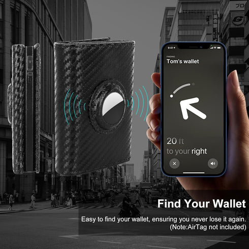 Smart Edge Wallet with Airtag Holder | Card Holder | Pop Up Wallet with Large Card Capacity | Safe Track Wallet with RFID Blocking | Slim, Carbon ...