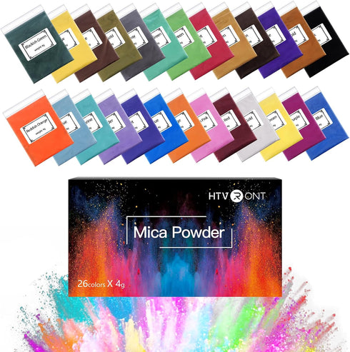 HTVRONT Mica Powder for Epoxy Resin 104 g - 26 Colors Shimmery Pigment Powder - Easy to Mix & Natural for Soap Making, Lip Gloss, Bath Bombs...