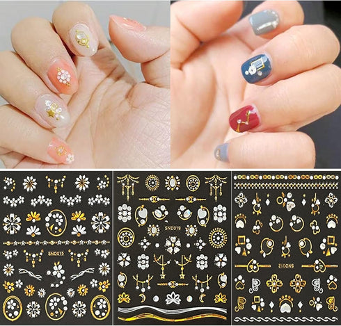 20 Sheets Nail Art Stickers Gold Nail Decals Metallic 3D Self Adhesive Flower Diamond Designs Luxury Nail Stickers Supplies for Women Nail Manicur...