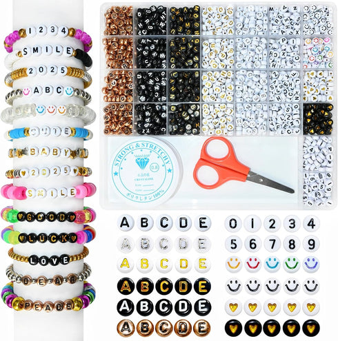 Amaney 1500 Pieces 6 Colors 4x7mm Round Acrylic Alphabet Letter Beads A-Z Mixed and Crystal Line for Jewelry Making...