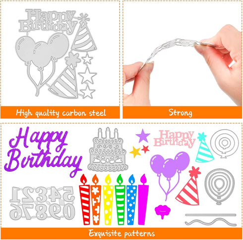 30 Pieces Dies Cut, Metal Happy Birthday Cake Cutting Dies Happy Birthday Balloons Cake Stencils Cutting Dies for Birthday Party Card Making Ballo...