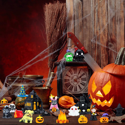 Soaoo 20 Pcs Halloween Miniature Figurines Resin Pumpkin Ghost Ornaments Halloween Garden Miniature Landscape for Halloween Party Village Bonsai C...