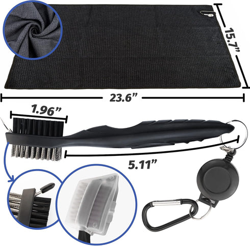 Golf Towel Set, Golf Club Cleaning Kit - 3 Microfiber Waffle Pattern Golf Towels & Golf Club Brush Groove Cleaner & Divot Repair Tool, Golf Towels...