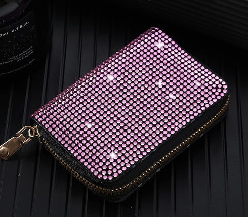 Women's Rhinestone Credit Card Holder Fashion Zipper RFID Card Case Organizer Bling Sparkle Slim Small Pouch Wallet...
