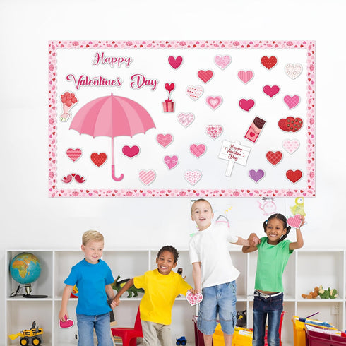 Summer Umbrella Heart Cutouts - 102Pcs Happy Valentine's Day Love Flowers Chocolate Bulletin Board Cutouts Classroom Decoration Umbrella Heart Tri...