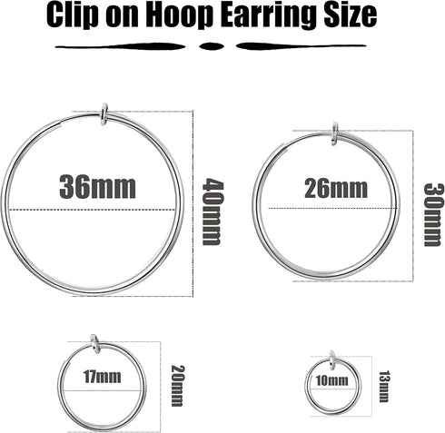 Keklle Stainless Steel 4 Pairs Clip On Hoop Earrings for Women Men Non Pierced Earrings (A:Silver-Tone)...