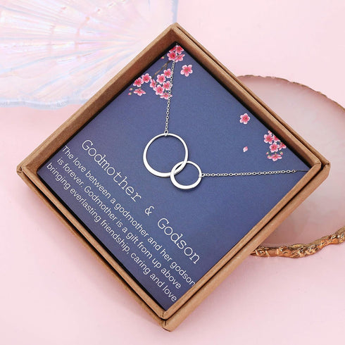 Godmother Gifts from Godson - Sterling Silver Two Interlocking Infinity Double Circles Godmother Necklace Jewelry -Godmother Mothers Day Gift Birt...