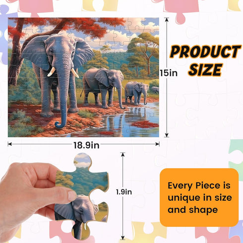 100 Piece Big Piece Jigsaw Puzzle for Seniors Elephant Forest Dementia Large Piece Puzzles for Seniors- Alzheimer's Activity for Adults Puzzle- Be...