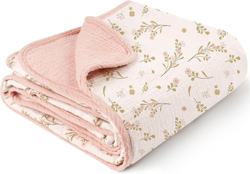 Konssy Muslin Baby Blankets for Girls, 100% Cotton Crib Blanket for Baby Infant Toddler, Super Soft and Lightweight Nursery Blankets 40"x36" (Pink...