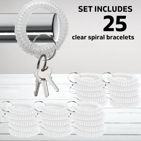 25PCS Clear Wrist Keychain – Transparent Spring Spiral Wrist Coil Key Chain for Woman Girl Key Holder Clear Color Spiral Keychain Bracelet Soft Pl...