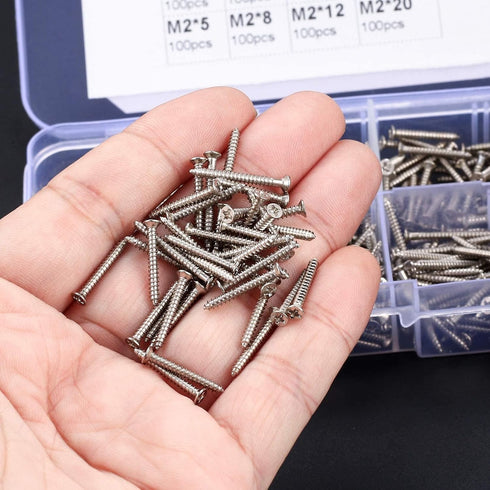 M2 Flat Head Self Tapping Screws, 800 Pcs Cross Drive Head Self Tapping Woodworking Fastener Screws, Self Drilling Screws Assortment Kit, 4/5/6/8/...