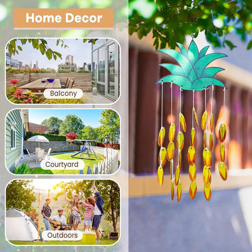 Pineapple Suncatcher Wind Chimes for Outside,Unique Pineapple Stained Glass Windchime for Outdoors Patio Garden Decor Makes A Great Birthday Gift ...