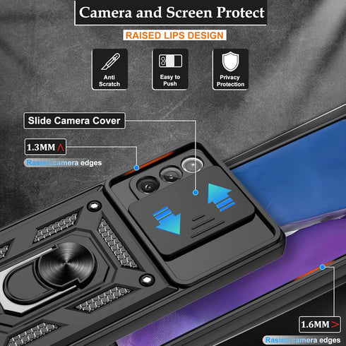 for Samsung Galaxy Note20 Case with Slide Camera Cover, Military-Grade Protection, 360 Rotating Kickstand, Includes 1 Pack HD Screen Protectors?Bl...