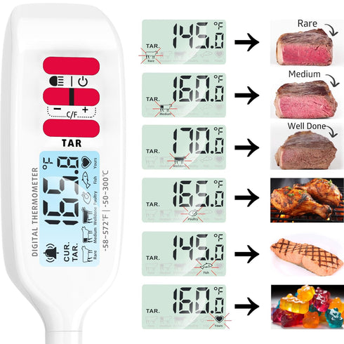 Meat Thermometer Digital, Food Thermometer for Cooking, Instant Read Thermometer for Kitchen, Outdoor BBQ Grill Thermometer with Backlight, Long P...