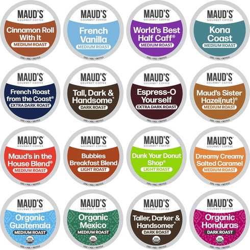 Maud's Coffee Lovers Variety Pack Coffee Pods, 40 ct, 16 Assorted Flavors in Recyclable Single Serve Pods – 100% Arabica Beans, Compatible with Ke...