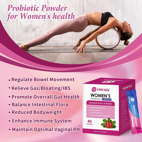 Women's Probiotic,120-Billion-CFUs, 18 Strains, with 3 Prebiotics and Cranberry Extract, Help for Immune Booster, Digestive Health, Gut Health and...