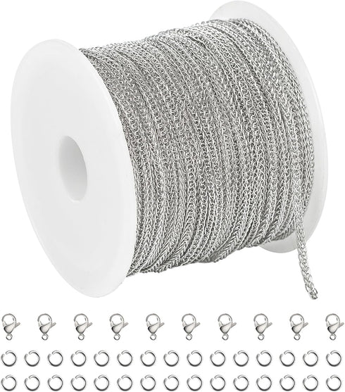 UMAOKANG 16.4ft/5m Stainless Steel Chain for Jewelry Making Chopin Rope Thin Chain Necklace DIY Jewelry Supplies Findings...