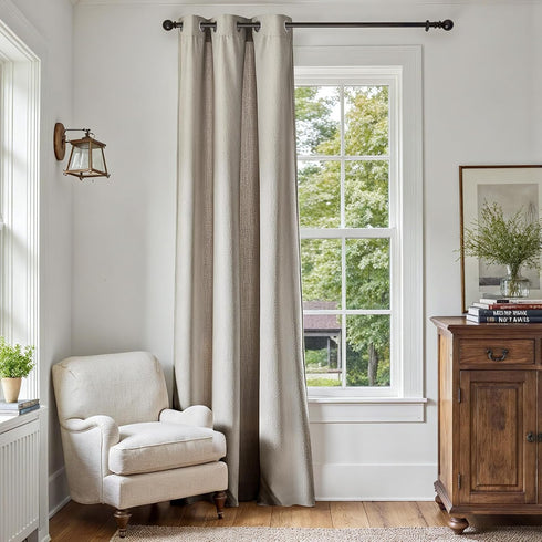 jinchan Blackout Linen Textured Curtain 84 Inches Long for Living Room Thermal Insulated Grommet Top Window Drape for Bedroom 38x84 Greyish Beige ...