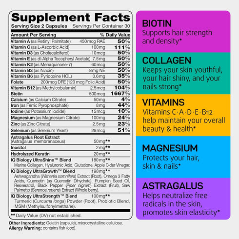 Biotin Vitamins for Hair Skin and Nails with Keratin Collagen - Hair Skin and Nails Vitamins for Women - Hair Growth Vitamins Multivitamin for Wom...