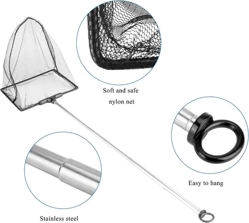 Lpraer Aquarium Fish Net 5" x 6" Fish Net with Extendable 7.4"-16.3" Telescopic Stainless Steel Long Handle Fine Mesh Fish Net for Fish Tank...
