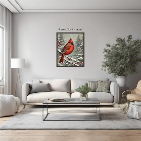 Posterizer 1 pcs-little bird in snowy winter scene-oil painting style -4-Art for Animal Lovers-Landscape & Nature Art-Decor for Home & Office- unf...