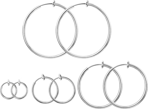 Keklle Stainless Steel 4 Pairs Clip On Hoop Earrings for Women Men Non Pierced Earrings (A:Silver-Tone)...