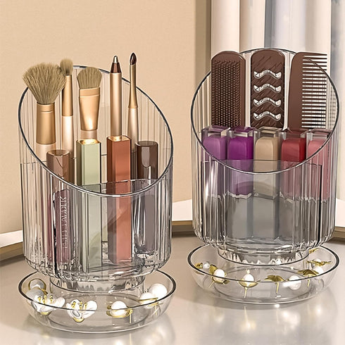 Makeup Brush Holder Organizer for Vanity, 360 Rotating Clear Cosmetic Brush Storage Organizer, Desktop Eyeliners Eyebrow Pencil Storage...
