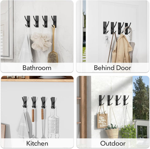 Self Adhesive Coat Hooks for Hanging, Heavy Duty Stainless Double Wall Hook for Towel, Backpack, Hat, Sturdy Metal Hanger for Bathroom, Bedroom, D...