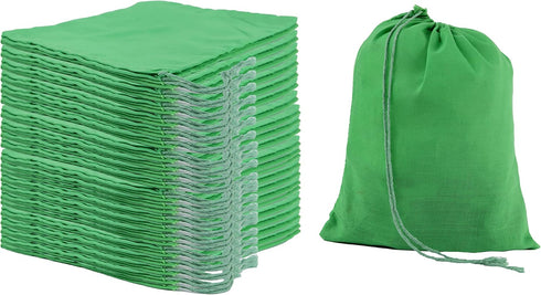 Green Cotton Christmas Drawstring Bags 145 GSM, (6x8 in 25 pcs) Kitchen & Grocery and herb Storage, Eco-Friendly, green gift bags Small Christmas ...