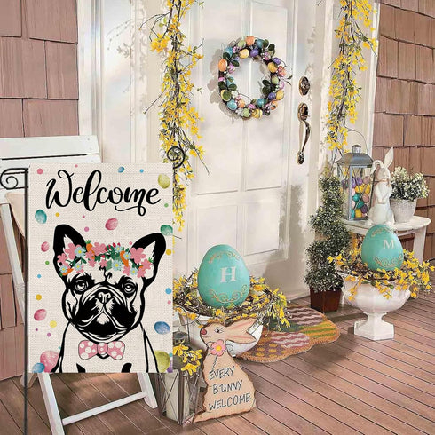 Easter Garden Flag Easter Egg French Bulldog Dog Double Sided Flags for Outside Welcome Holiday Flowers Outdoor Lawn Yard Decorations 12.5x18 Inch...