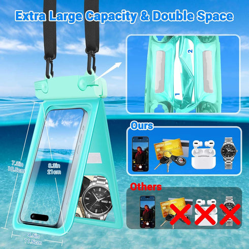 Waterproof Phone Pouch, IPX8 Double Space Cell Phone Case for iPhone 15 14 13 Pro Max Plus Samsung Galaxy S23 S22 Ultra, Detachable Lanyard, Cruis...