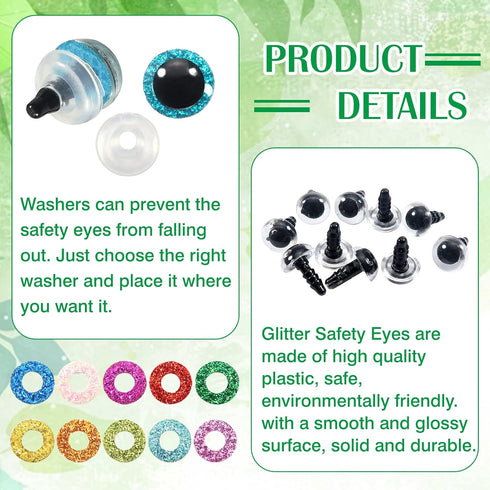 TOAOB 120pcs Glitter Plastic Safety Eyes 10mm Crafts Doll Eyes 10 Colors Half Round Craft Crochet Eyes with Washers for Stuffed Animals Amigurumis...