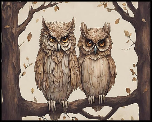 Posterizer 1 pcs- Two brown owls sitting on a tree print-Art for Animal Lovers-Floral Botanical Art- Gift for Men Women Entrepreneur Teens-Decor f...