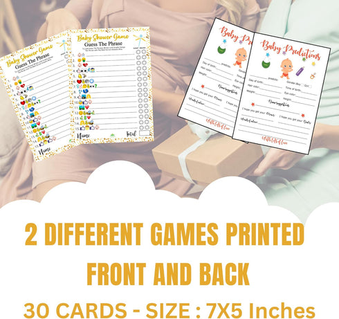 LOTUS-A Baby Shower Games - Hilarious Guess The Phrase and Predictions Cards 30 Thick Cardstocks 7x5 inches Printed Front Back Side Answer Keys In...