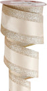 HUIHUANG Champagne Gold Wired Satin Ribbon with Glitter Stripe Edges 2.5 inch, Champagne Christmas Ribbon for Tree, Bows Making, Wreath Supplies, ...
