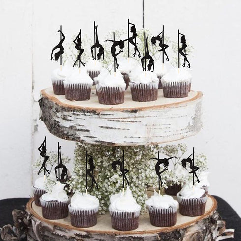 36 PCS Pole Dance Girl Cupcake Toppers Black Glitter Pole Dancing Cupcake Picks Bachelorette Bridal Shower Birthday Party Cake Decorations Supplie...