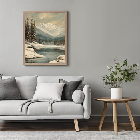 Posterizer 1 pcs-snowy winter nature scene with a lake-3-Landscape & Nature Art-GIft for Men Women Teens-Living Room Bedroom Decor- unframed wall ...