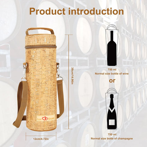 Insulated Wine Bag, Cork Single Bottle Wine Gift Bags, Cooler Carrier Tote Bag for Travel Party Beach Wedding Reusable & Recyclable...