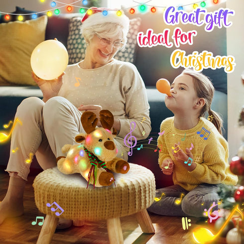 Glow Guards Christmas Reindeer Stuffed Animal Light up Music 15'' Night Light LED Glowing Singing Elk Plush Toy Decoration Birthday for Toddler Ki...