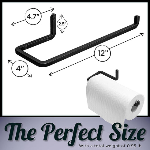 Wrought Iron Paper Towel Holder - Wall Mount Paper Towel Rack for Kitchen, Rustic Wall Mount Holder for Farmhouse Style Homes & Vintage Houses, Bl...