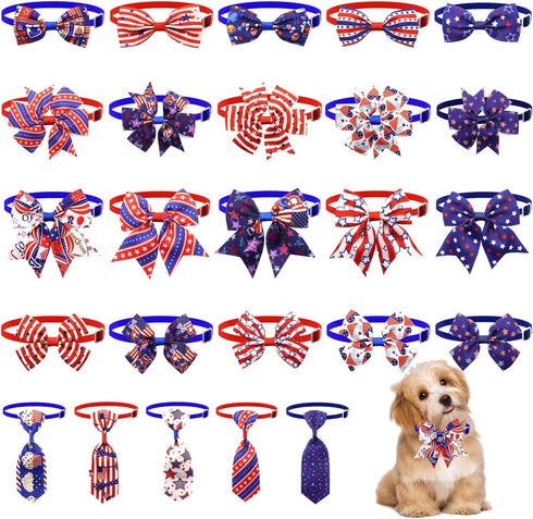 25 Pieces Patriotic Dog Bowties with 5 Kinds of Designs US Independence Day Cat Neckties Adjustable Dog Collar Accessories for Small Medium Pets...