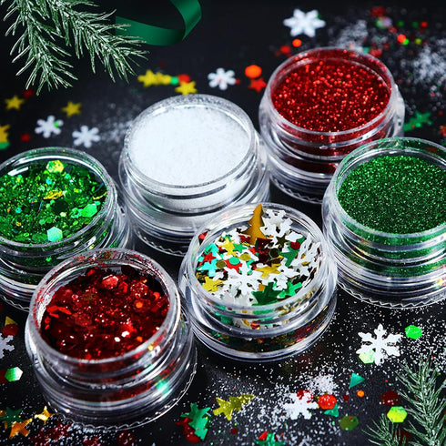 Christmas Nail Art Glitters Sequins 3D Snowflake Christmas Tree Nail Sequins for Acrylic Nail Supplies Xmas Winter Nail Decals for for Women Nail ...