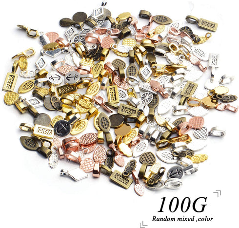 Glue on Bails, 100 Gram Mixed Tibetan Style Glue on Bails Pendants Alloy Flat Pad Bails Tag Charms Connector Hanger for Earring Necklace Jewelry F...
