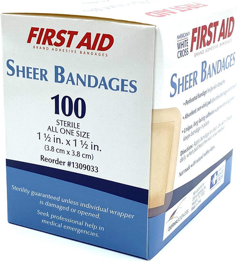 First Aid Sheer Plastic Adhesive Spot Bandage Sterile 1-1/2 X 1-1/2 Inch 100 per Box...