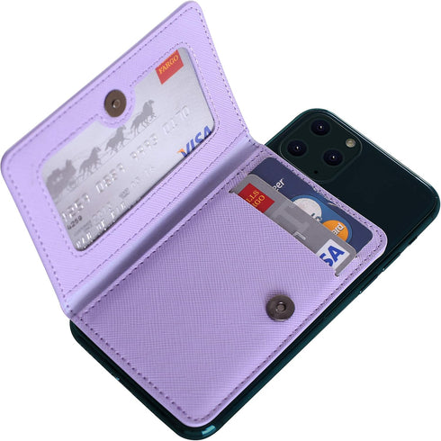 ID Card Holder for Back of Phone Leather Phone Wallet Stick On with Stand Flip Waterproof Leather Adhesive Wallet for Most Cellphones (Lavander)...
