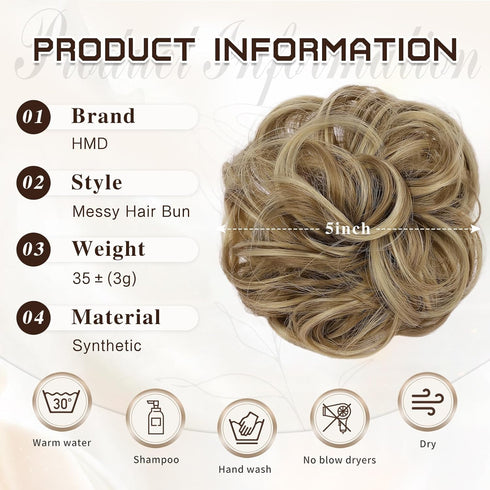 HMD Messy Bun Hair Piece Wavy Curly Scrunchies for Women Hair Bun Hair Piece with Elastic Band Scrunchies Stretchy Fluffy Chignon Ponytail Hairpie...
